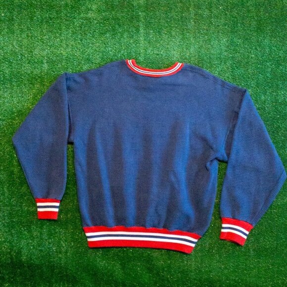 VINTAGE LEGENDS ATHLETIC MENS SWEATER AMERICA SPELL OUT RED WHITE BLUE FLAG SZ L - Picture 3 of 6